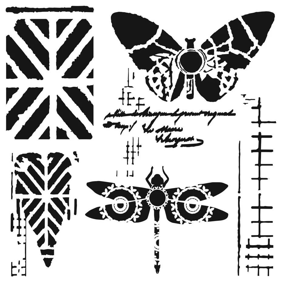 Dragonfly Collage 12x12 Inch Stencil