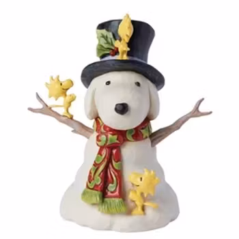 Snoopy som snømann med Woodstock