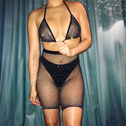 Ensemble Sous-Vêtements, Short & Soutien-Gorge en Maille & Strass