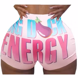 Pantaloncini da yoga sexy da donna BIG D*CK ENERGY con motivo melanzana