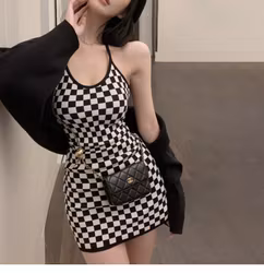 Sexig Halterneck-stilade klänning, Rutig Mönster