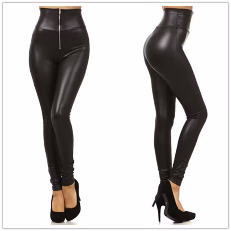 Pantaloni da donna sexy in lattice, vita alta | Nero