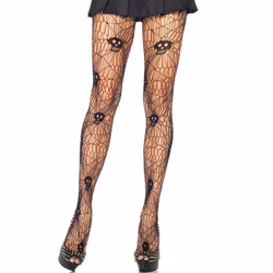 Halloween Sexig Skalle ihålig Nätstrumpbyxor - Svart