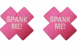 Fodral för Bröstvårtor med text "SPANK ME" Kors - Rosa & Vit
