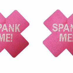Cache-tétons avec texte "SPANK ME" Croix - Rose & Blanc