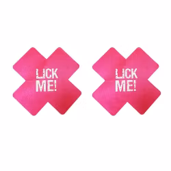 „LICK ME“ Brustwarzenaufkleber. X From – Rosa und Weiß