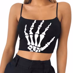 Top corto da donna con mano scheletrica - Senza maniche con spalline strette