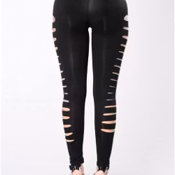 Damen-Leggings mit hoher Taille und gerissenen Löchern | Schwarz