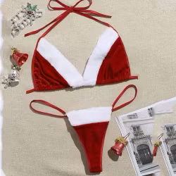 Ensemble bikini de Noël et du nouvel an | Soutien-gorge & String - Rouge & Blanc