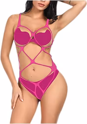 Rosa Bodysuit & Ihålig Lingerie - Öppen Gren - One Size