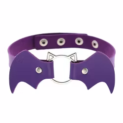Elegante girocollo viola con ali di pipistrello e anello a forma di faccia di gatto in metallo di Hot Woman Clothes