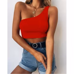 Sexig Röd Crop Top - En Axelband | Hot Woman Clothes