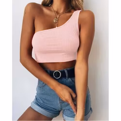 Rosa Crop Top för kvinnor - En Axelband | Hot Woman Clothes