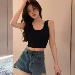 Crop Top Noir Femme - Larges Bretelles | ChaudFemmeVêtements