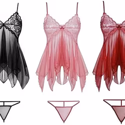 Ensemble chemise de nuit sexy et culotte en dentelle assortie | Petite taille