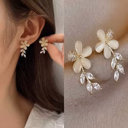 Eleganta Blomörhängen med Kristaller – Hot Woman Clothes