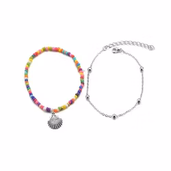 Ensemble de bracelets de cheville – Lot de 2 avec coquillage et chaîne