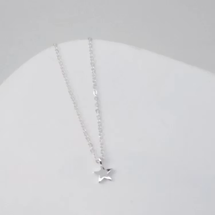 Förstorad vy av en halsband med smal kedja och en sliver stjärna