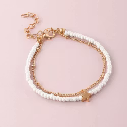 Bracelet de cheville avec perles et étoile – 2 chaînes | Or et argent