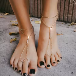 Bracelet de cheville - Strass et double lien d'orteil | Vêtements pour femmes sexy