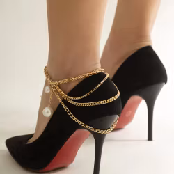 Bracelet de cheville avec perles pour talons hauts – Or et argent