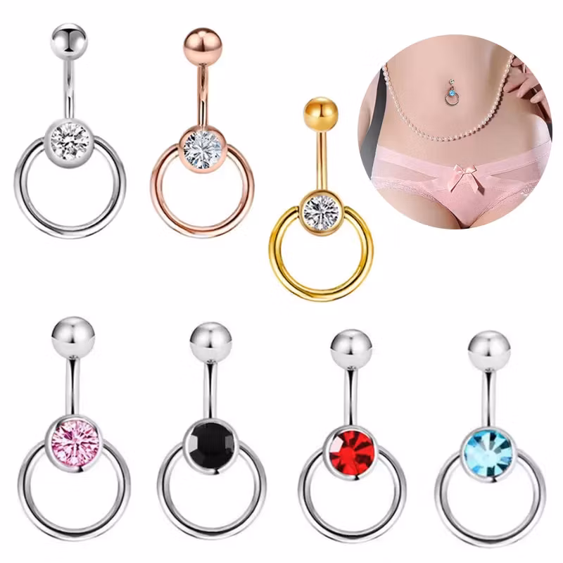 Piercing de nombril avec cristal et anneau – Piercing sexy en acier