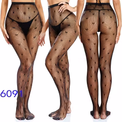 Sexy Netzstrumpfhosen mit Herzmuster – Schwarz