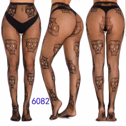 Collant Neri con Stampa Teschio di Zucchero Calavera Sexy
