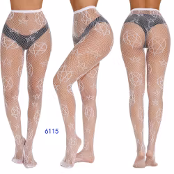Collant A Rete Bianco Sexy | Stelle & Simbolo Di Magia Nera