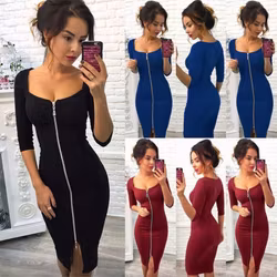 Sexy Dress for Work with Front Zipper