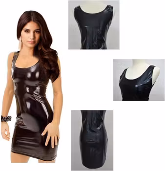 Schwarzes Minikleid in Wetlook-Optik | PU-Leder | Eng anliegend & sexy