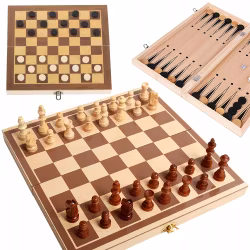 Schackspel, Dam och Backgammon, 3 in 1 Spel i Trä