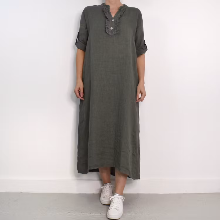 ANDRASORTERING Linneklänning Krås MILITARE L/XL