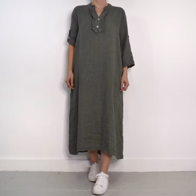 ANDRASORTERING Linneklänning Krås MILITARE L/XL