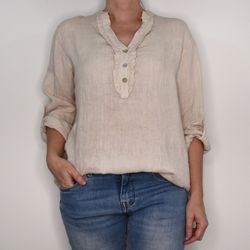 ANDRASORTERING Linneblus med Krås BEIGE