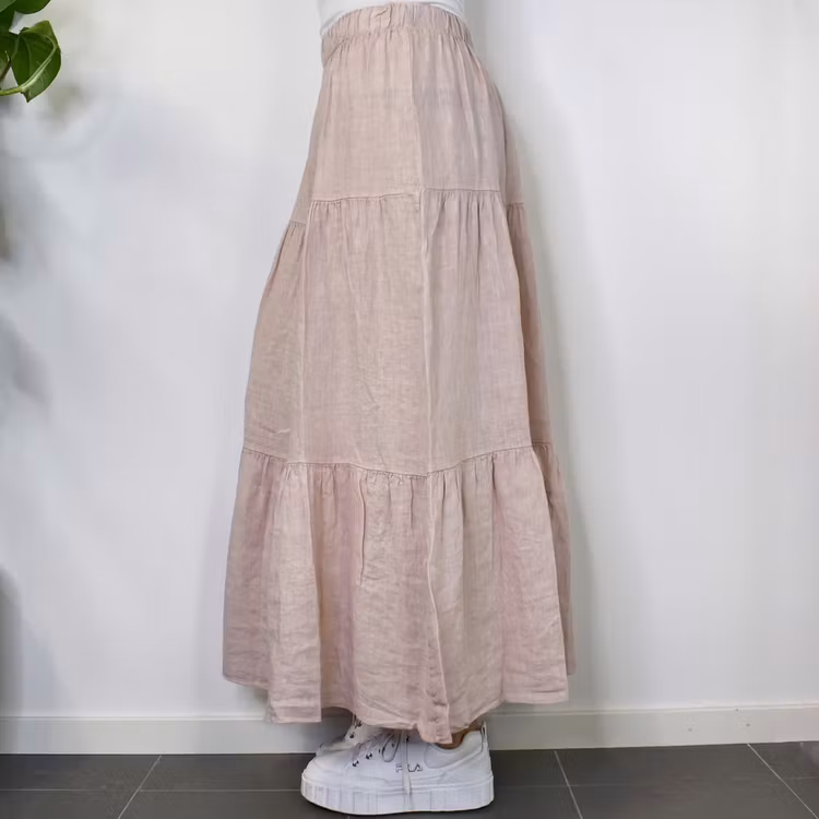 ANDRASORTERING Linnekjol med volanger ROSA