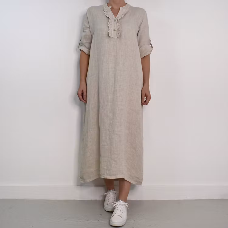 ANDRASORTERING Linneklänning Krås SABBIA