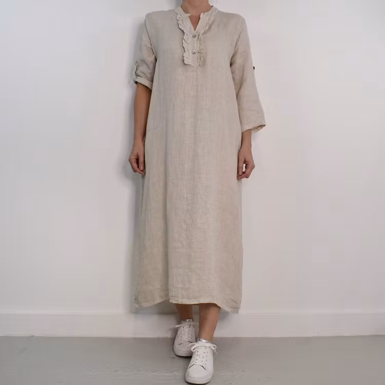 ANDRASORTERING Linneklänning Krås SABBIA