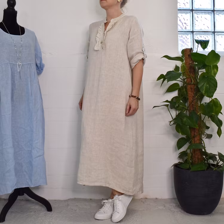 ANDRASORTERING Linneklänning Krås SABBIA