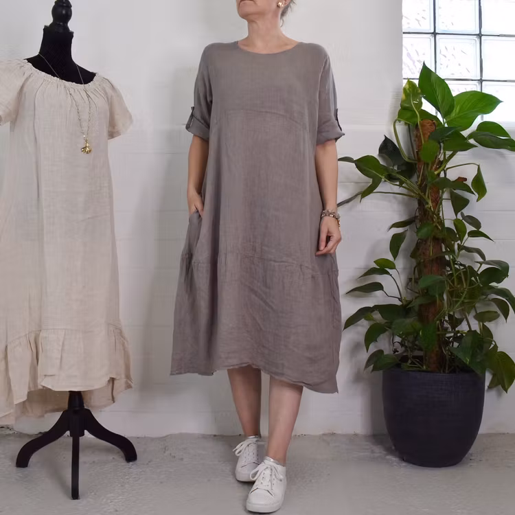 ANDRASORTERING Linneklänning Sweet TAUPE