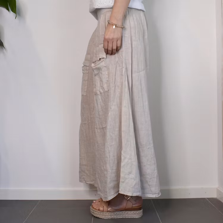 Byxkjol i linne BEIGE