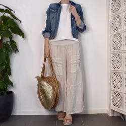 Byxkjol i linne BEIGE