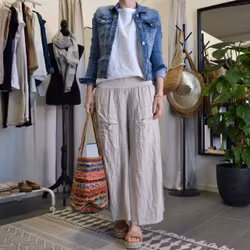 Byxkjol i linne BEIGE