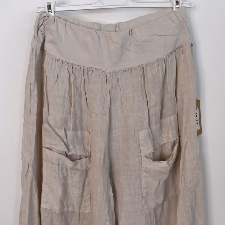 Byxkjol i linne BEIGE