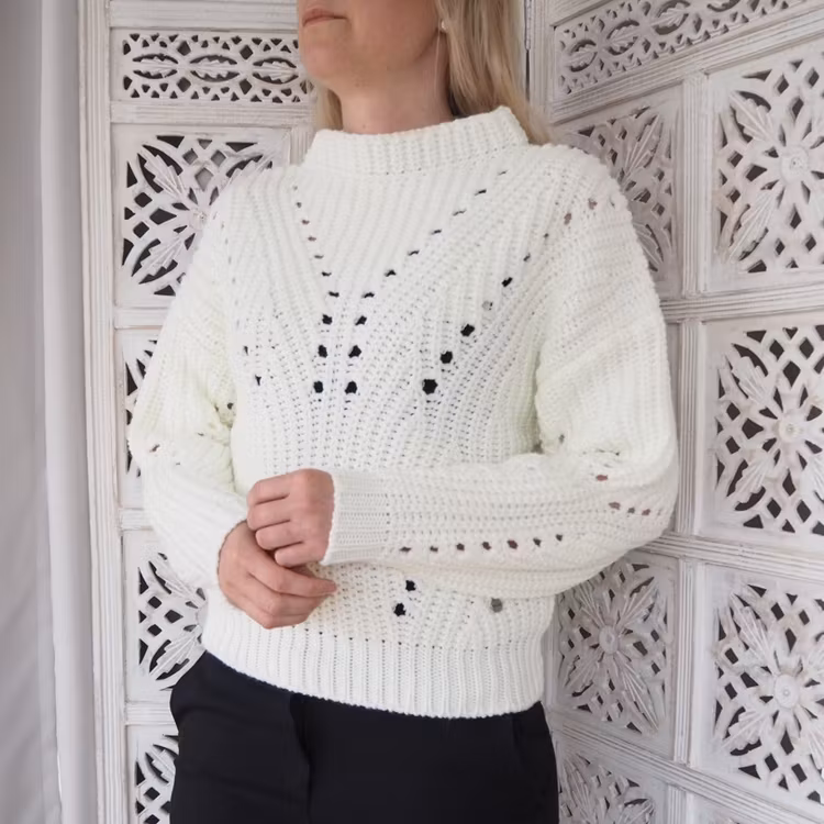 Mönsterstickad tröja WHITE - Ajlajk