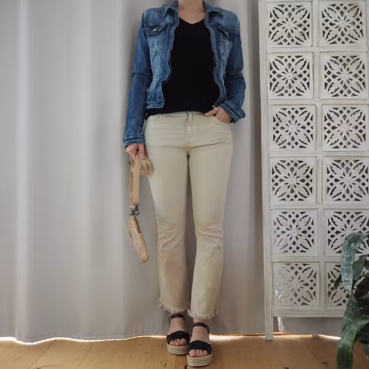 Stretchjeans Shortcut med fransar BEIGE - 3D Denim