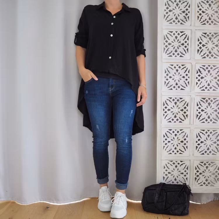 Stretchjeans med fransar MÖRK DENIM - Train of Trend