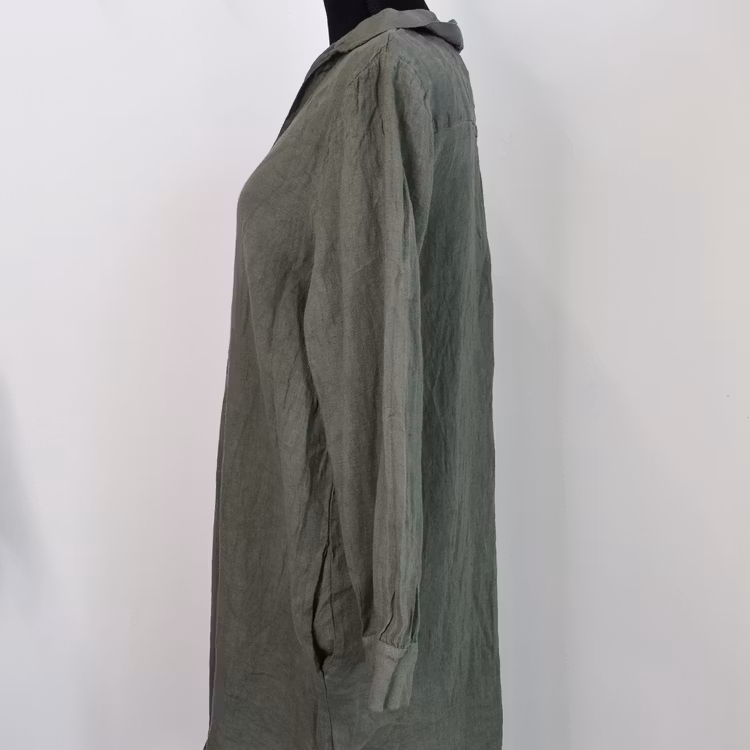 Kort linneklänning med fickor KAKI