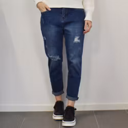Mom Jeans SLITEN MÖRK BLÅ - Newplay