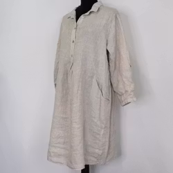 Kort skjortklänning i linne BEIGE